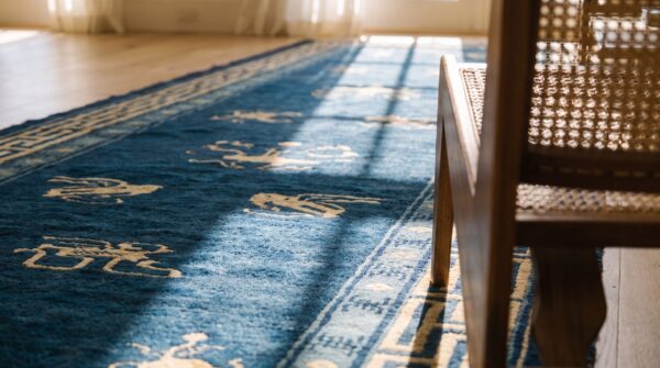 Antique peking chinese allover floral hand knotted navy blue hallway runner rug 8 Antique peking chinese allover floral hand knotted navy blue hallway runner rug (sku 24843) - in-room detail