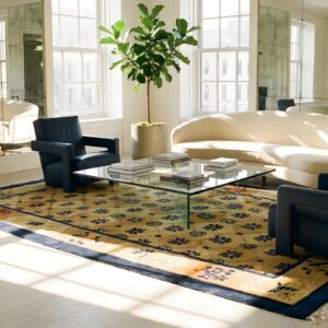 Antique Peking Chinese Allover Geometric Beige 1900s Rug (SKU 24041) - styled overhead view