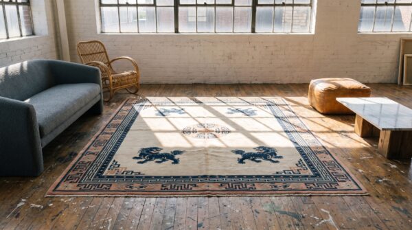Antique peking chinese allover ivory 1880s rug 13 Antique peking chinese allover ivory 1880s rug (sku 22837) - room view
