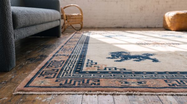 Antique peking chinese allover ivory 1880s rug 14 Antique peking chinese allover ivory 1880s rug (sku 22837) - in-room detail