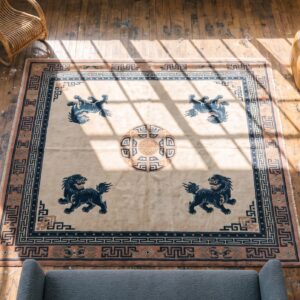 Antique Peking Chinese Allover Ivory 1880s Rug (SKU 22837) - styled overhead view