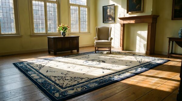 Antique peking chinese allover medallion knotted rug 25 Antique peking chinese allover medallion knotted rug (sku 24749) - room view