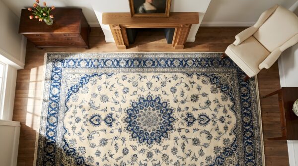 Antique peking chinese allover medallion knotted rug 2 Antique peking chinese allover medallion knotted rug (sku 24749) - styled overhead view