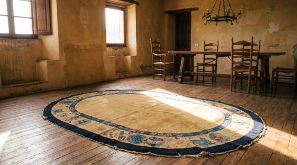 Antique peking chinese allover yellow 1900s oval rug 7 Antique peking chinese allover yellow 1900s oval rug (sku 22863) - room view