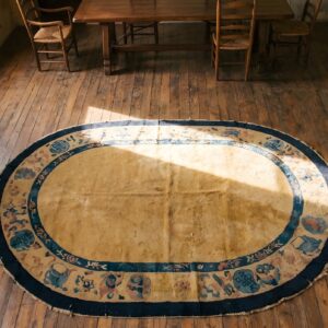 Antique Peking Chinese Allover Yellow 1900s Oval Rug (SKU 22863) - styled overhead view