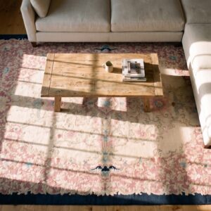 Antique Peking Chinese Beige 1920s Rug (SKU 23613) - styled overhead view