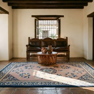 Antique Peking Chinese Wool Coral Hand Knotted Pile Rug (SKU 25244) - room view