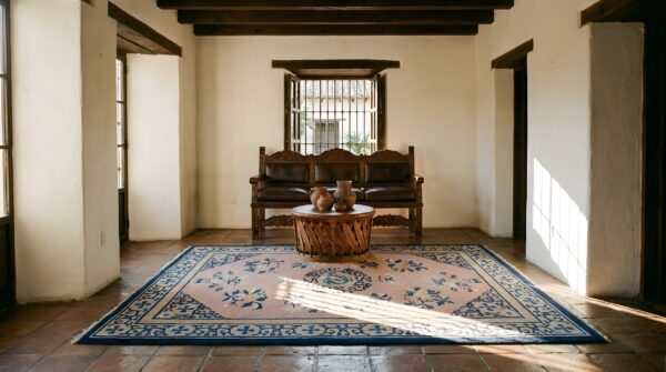 Antique peking chinese wool coral hand knotted pile rug (sku 25244) - room view