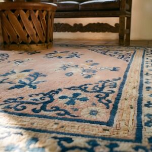 Antique Peking Chinese Wool Coral Hand Knotted Pile Rug (SKU 25244) - in-room detail