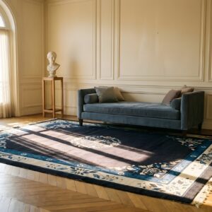 Antique Peking Chinese Dark 1890s Rug (SKU 24071) - styled overhead view