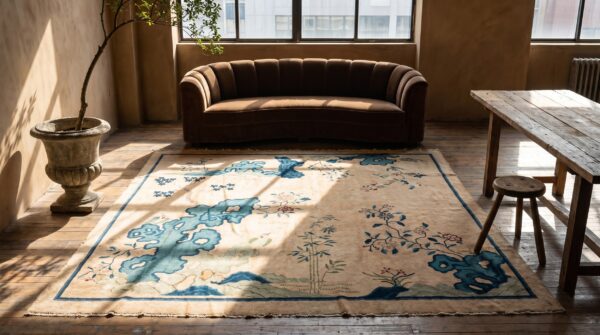 Antique peking chinese floral hand knotted pile rug 9 Antique peking chinese floral hand knotted pile rug (sku 22947) - room view