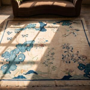 Antique Peking Chinese Floral Hand Knotted Pile Rug (SKU 22947) - styled overhead view