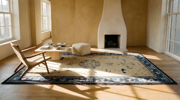 Antique peking chinese floral beige 1890s rug (sku 23717) - room view
