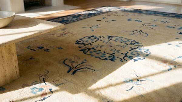 Antique peking chinese floral beige 1890s rug (sku 23717) - in-room detail