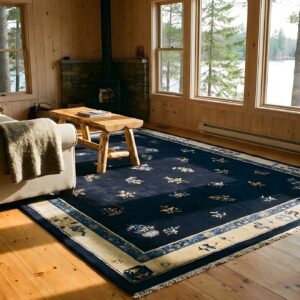 Antique Peking Chinese Floral Beige, Blue Navy 1900s Rug (SKU 24576) - room view