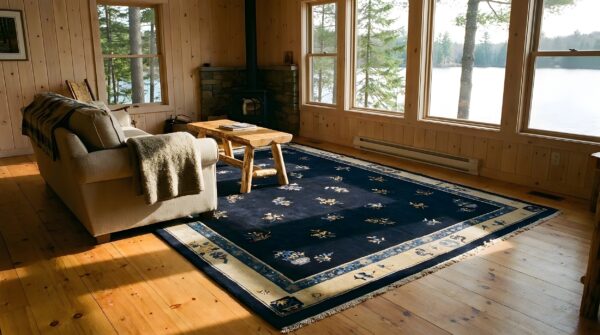 Antique peking chinese floral beige, blue navy 1900s rug 10 Antique peking chinese floral beige, blue navy 1900s rug (sku 24576) - room view