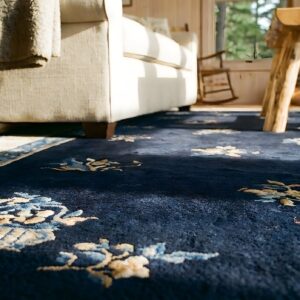 Antique Peking Chinese Floral Beige, Blue Navy 1900s Rug (SKU 24576) - in-room detail