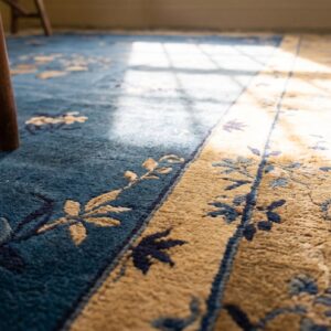 Antique Peking Chinese Floral Beige, Blue Navy 1920s Rug (SKU 24529) - in-room detail