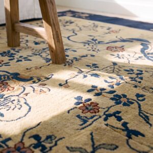 Antique Peking Chinese Floral Black, Ivory Beige Cream White 1920s Rug (SKU 24670) - in-room detail