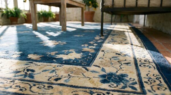 Antique peking chinese floral blue 1900s blue rug 8 Antique peking chinese floral blue 1900s blue rug (sku 23930) - in-room detail