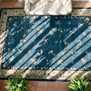 Antique Peking Chinese Floral Blue 1900s Blue Rug (SKU 23930) - styled overhead view