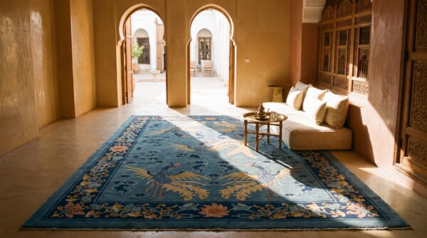 Antique peking chinese floral blue 1900s rug 10 Antique peking chinese floral blue 1900s rug (sku 24667) - room view
