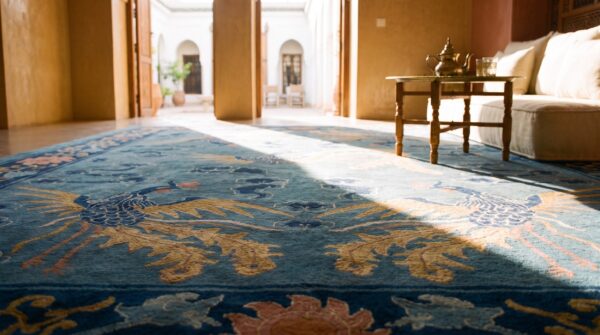 Antique peking chinese floral blue 1900s rug 11 Antique peking chinese floral blue 1900s rug (sku 24667) - in-room detail