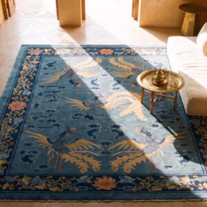 Antique Peking Chinese Floral Blue 1900s Rug (SKU 24667) - styled overhead view