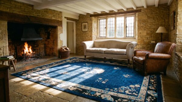 Antique peking chinese floral blue 1920s rug 12 Antique peking chinese floral blue 1920s rug (sku 24685) - room view