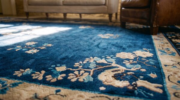 Antique peking chinese floral blue 1920s rug 13 Antique peking chinese floral blue 1920s rug (sku 24685) - in-room detail