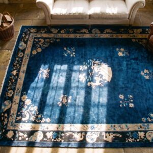 Antique Peking Chinese Floral Blue 1920s Rug (SKU 24685) - styled overhead view
