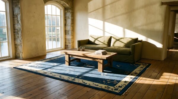 Antique peking chinese floral blue 1930s blue rug 6 Antique peking chinese floral blue 1930s blue rug (sku 23888) - room view