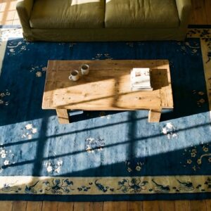 Antique Peking Chinese Floral Blue 1930s Blue Rug (SKU 23888) - styled overhead view