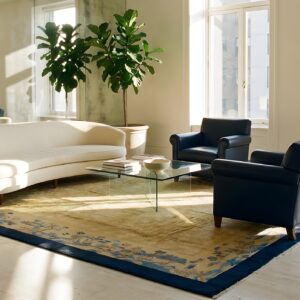 Antique Peking Chinese Floral Blue, Ivory Beige Cream White 1920s Rug (SKU 24649) - room view