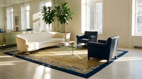 Antique peking chinese floral blue, ivory beige cream white 1920s rug 7 Antique peking chinese floral blue, ivory beige cream white 1920s rug (sku 24649) - room view