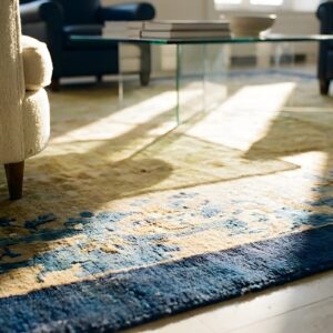 Antique Peking Chinese Floral Blue, Ivory Beige Cream White 1920s Rug (SKU 24649) - in-room detail
