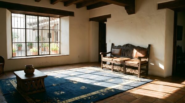 Antique peking chinese floral blue navy 1900s rug (sku 24608) - room view