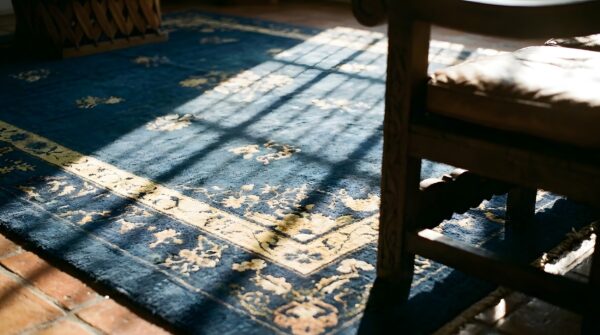 Antique peking chinese floral blue navy 1900s rug (sku 24608) - in-room detail