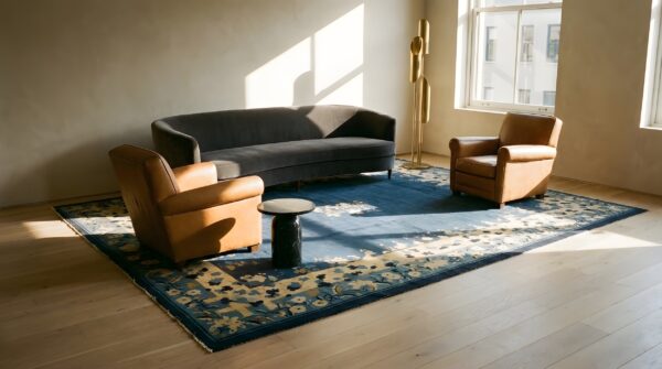 Antique peking chinese floral blue navy 1920s rug 8 Antique peking chinese floral blue navy 1920s rug (sku 24402) - room view