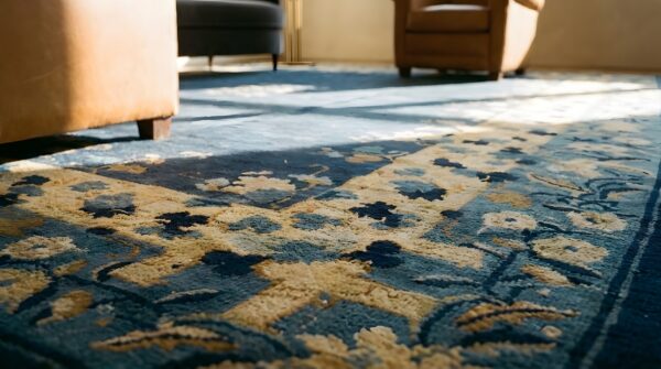Antique peking chinese floral blue navy 1920s rug 9 Antique peking chinese floral blue navy 1920s rug (sku 24402) - in-room detail