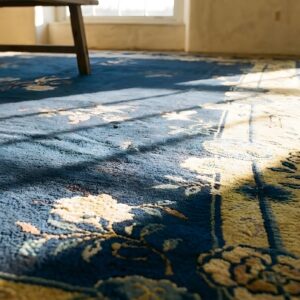 Antique Peking Chinese Floral Blue Navy, Camel 1920s Rug (SKU 24716) - in-room detail