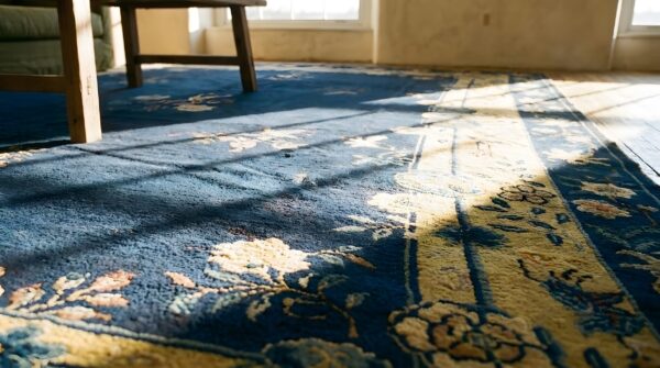Antique peking chinese floral blue navy, camel 1920s rug (sku 24716) - in-room detail