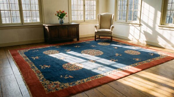 Antique peking chinese floral blue, red 1930s rug 10 Antique peking chinese floral blue, red 1930s rug (sku 24680) - room view