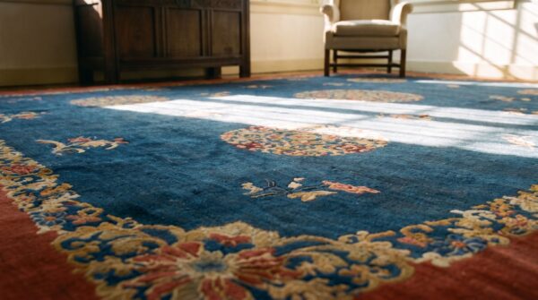 Antique peking chinese floral blue, red 1930s rug 11 Antique peking chinese floral blue, red 1930s rug (sku 24680) - in-room detail