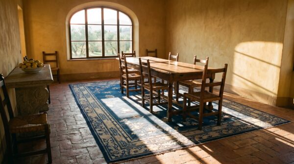 Antique peking chinese floral, geometric knotted rug (sku 23648) - room view