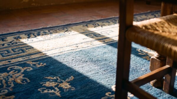 Antique peking chinese floral, geometric knotted rug (sku 23648) - in-room detail