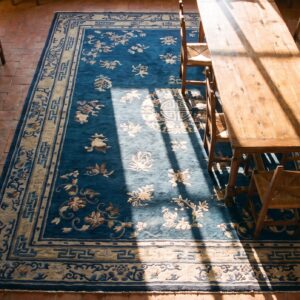 Antique Peking Chinese Floral, Geometric Knotted Rug (SKU 23648) - styled overhead view