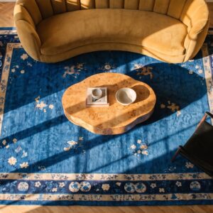 Antique Peking Chinese Floral Hooked Rug (SKU 24705) - styled overhead view