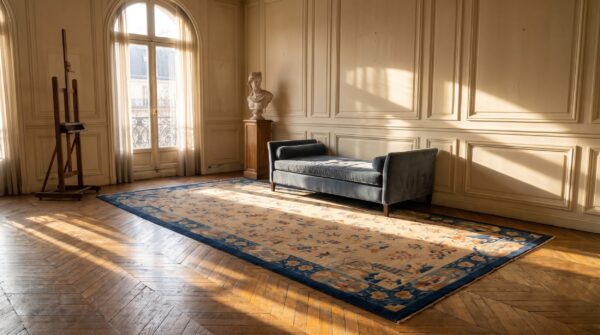 Antique peking chinese floral ivory 1920s rug 9 Antique peking chinese floral ivory 1920s rug (sku 24301) - room view