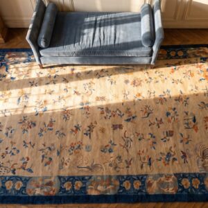 Antique Peking Chinese Floral Ivory 1920s Rug (SKU 24301) - styled overhead view
